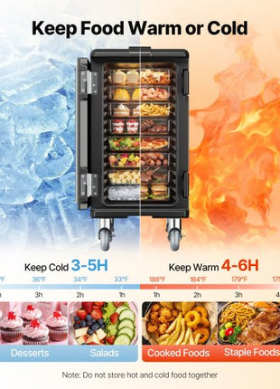 Insulated Food Pan Carrier, 109 Qt Hot Box for Catering, LLDPE Food Box Carrier with Double Buckles, Front Loading Food Warmer with Handles, End Loader with Wheels for Restaurant, Canteen, etc.