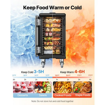 Insulated Food Pan Carrier, 109 Qt Hot Box for Catering, LLDPE Food Box Carrier with Double Buckles, Front Loading Food Warmer with Handles, End Loader with Wheels for Restaurant, Canteen, etc.