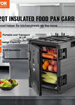 Insulated Food Pan Carrier, 82 Qt Hot Box for Catering, LLDPE Food Box Carrier with Double Buckles, Front Loading Food Warmer with Handles, Stackable End Loader for Restaurant, Canteen, etc. Bla