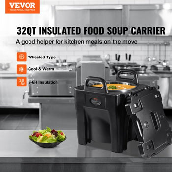 Insulated Food Carrier, 32Qt Capacity, Stackable Catering Hot Box with Stainless Steel Barrel, Top Load LLDPE Food Warmer with Integral Handles Buckles Stationary Base, for Restaurant Canteen, B