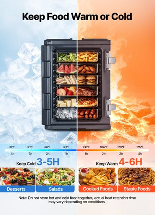 Insulated Food Pan Carrier, 95 Qt Non-Electrical Food Warmer, with Wheel & 304 Stainless Steel Latch, LLDPE Stackable Hot Box, for Various Pan Sizes(NOT Included), Fit Catering BBQ Event(Black)