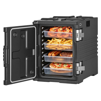 Insulated Food Pan Carrier, 95 Qt Non-Electrical Food Warmer, with Wheel & 304 Stainless Steel Latch, LLDPE Stackable Hot Box, for Various Pan Sizes(NOT Included), Fit Catering BBQ Event(Black)