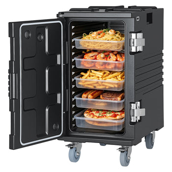 Insulated Food Pan Carrier, 127 Qt Non-Electrical Food Warmer, with Swivel Wheel & 304 Stainless Steel Latch, LLDPE Stackable Hot Box, for Various Pan Sizes(NOT Included), Fit Catering BBQ Event