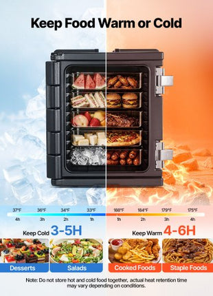 Insulated Food Pan Carrier, 82 Qt Non-Electrical Food Warmer, with Wheel & 304 Stainless Steel Latch, LLDPE Stackable Hot Box, for Various Pan Sizes(NOT Included), Fit Catering BBQ Event(Black)
