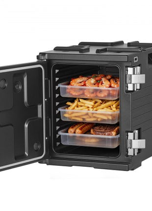 Insulated Food Pan Carrier, 82 Qt Non-Electrical Food Warmer, with Wheel & 304 Stainless Steel Latch, LLDPE Stackable Hot Box, for Various Pan Sizes(NOT Included), Fit Catering BBQ Event(Black)