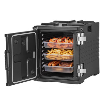 Insulated Food Pan Carrier, 82 Qt Non-Electrical Food Warmer, with Wheel & 304 Stainless Steel Latch, LLDPE Stackable Hot Box, for Various Pan Sizes(NOT Included), Fit Catering BBQ Event(Black)