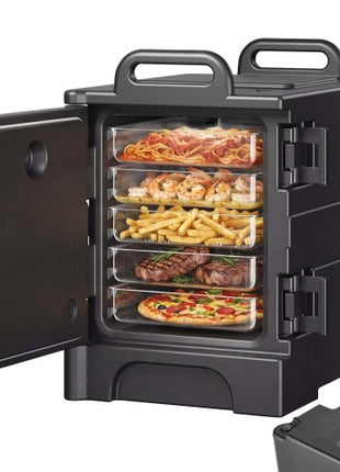 Insulated Food Pan Carrier, 81 Qt Hot Box for Catering, Food Box Carrier with Double Buckles, Front Loading Food Warmer with Handles, Stackable End Loader for Restaurant, Canteen