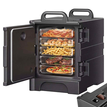 Insulated Food Pan Carrier, 81 Qt Hot Box for Catering, Food Box Carrier with Double Buckles, Front Loading Food Warmer with Handles, Stackable End Loader for Restaurant, Canteen