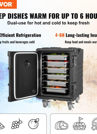 Insulated Food Pan Carrier, 95 Qt Hot Box for Catering, Food Box Carrier with Buckle, Front Loading Food Warmer with Handles, End Loader with Wheels for Restaurant, Canteen