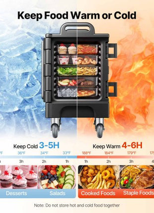 Insulated Food Pan Carrier, 81 Qt Hot Box for Catering, Food Box Carrier with Double Buckles, Front Loading Food Warmer with Handles, Stackable End Loader with Wheels for Restaurant, Canteen