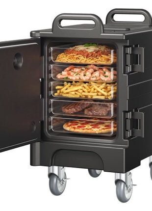 Insulated Food Pan Carrier, 81 Qt Hot Box for Catering, Food Box Carrier with Double Buckles, Front Loading Food Warmer with Handles, Stackable End Loader with Wheels for Restaurant, Canteen
