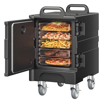 Insulated Food Pan Carrier, 81 Qt Hot Box for Catering, Food Box Carrier with Double Buckles, Front Loading Food Warmer with Handles, Stackable End Loader with Wheels for Restaurant, Canteen