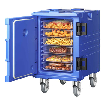 Insulated Food Pan Carrier, 82 Qt Hot Box for Catering, LLDPE Food Box Carrier with One-Piece Buckle, Front Loading Food Warmer with Handles, End Loader with Wheels for Restaurant, Canteen, etc.