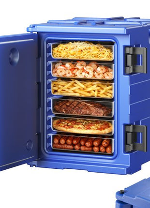 Insulated Food Pan Carrier, 95 Qt Hot Box for Catering, Food Box Carrier with Double Buckles, Front Loading Food Warmer with Handles, Stackable End Loader for Restaurant, Canteen
