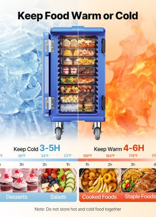 Insulated Food Pan Carrier, 127 Qt Hot Box for Catering, Food Box Carrier with Double Buckles, Front Loading Food Warmer with Handles, End Loader with Wheels for Restaurant, Canteen