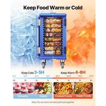 Insulated Food Pan Carrier, 127 Qt Hot Box for Catering, Food Box Carrier with Double Buckles, Front Loading Food Warmer with Handles, End Loader with Wheels for Restaurant, Canteen