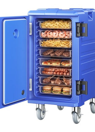 Insulated Food Pan Carrier, 127 Qt Hot Box for Catering, Food Box Carrier with Double Buckles, Front Loading Food Warmer with Handles, End Loader with Wheels for Restaurant, Canteen