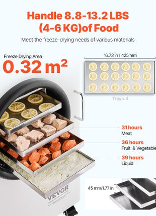 Vacuum Freeze Dryer Machine, 8.8-13.2 LBS/Batch Food Freeze Drying Machine with 4-Layer Trays, Vacuum Pump, Adjustable Timer and Temperature Control, for Fruits Vegetables Meat, White