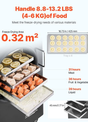 Vacuum Freeze Dryer Machine, 8.8-13.2 LBS/Batch Food Freeze Drying Machine with 4-Layer Trays, Vacuum Pump, Adjustable Timer and Temperature Control, for Fruits Vegetables Meat, Black