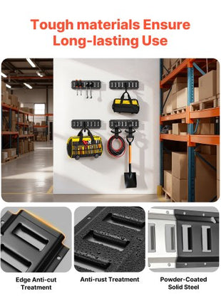 E-Track Tie-Down Rail Kit, 4 Pack 1.3 ft E Track Rails, 2 U-Shaped Hooks, 2 Tool Holders, 2 Track Shelf Brackets, 2 Tire Holders, 2 Cable Storage Rings, 8 End Caps & 1 Bag, Fit for Vans Trailers