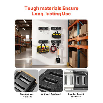 E-Track Tie-Down Rail Kit, 4 Pack 1.3 ft E Track Rails, 2 U-Shaped Hooks, 2 Tool Holders, 2 Track Shelf Brackets, 2 Tire Holders, 2 Cable Storage Rings, 8 End Caps & 1 Bag, Fit for Vans Trailers