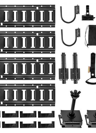 E-Track Tie-Down Rail Kit, 4 Pack 1.3 ft E Track Rails, 2 U-Shaped Hooks, 2 Tool Holders, 2 Track Shelf Brackets, 2 Tire Holders, 2 Cable Storage Rings, 8 End Caps & 1 Bag, Fit for Vans Trailers