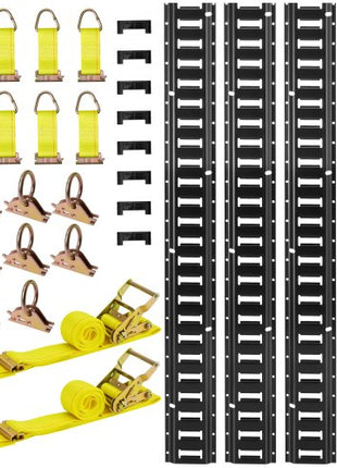 E-Track Tie-Down Rail Kit, 4 Pack 7.7 ft E Track Rails, 26 Pcs Includes 2 Ratchet Straps & 8 O-Rings & 8 Tie-Offs with D-Ring & 8 End Caps, Fit for Garages Vans Trailers Motorcycles