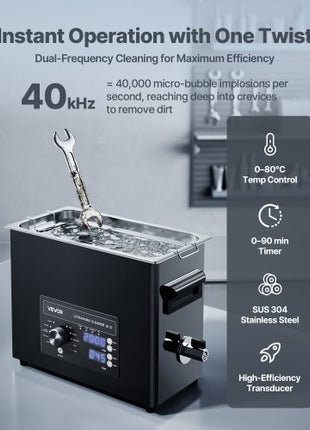 6L Ultrasonic Cleaner, Professional Ultrasonic Cleaner Machine with Knob Control, Stainless Steel Cleaning Machine with Basket and Cleaning Ball, for Watches, Razors, Jewelry, Coins and More