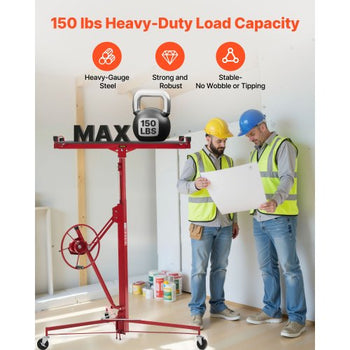 11ft Drywall Lift, Heavy-Duty 150 lbs Sheetrock Hoist with Adjustable Telescoping Arm, Lockable Wheels, Drywall Lifter Panel Jack Hoist Tools Ideal for Ceiling & Wall Installation (Red)