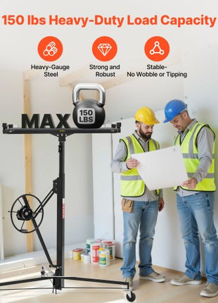 11ft Drywall Lift, Heavy-Duty 150 lbs Sheetrock Hoist with Adjustable Telescoping Arm, Lockable Wheels, Drywall Lifter Panel Jack Hoist Tools Ideal for Ceiling & Wall Installation (Black)