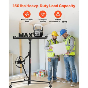 11ft Drywall Lift, Heavy-Duty 150 lbs Sheetrock Hoist with Adjustable Telescoping Arm, Lockable Wheels, Drywall Lifter Panel Jack Hoist Tools Ideal for Ceiling & Wall Installation (Black)