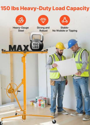 16ft Drywall Lift, Heavy-Duty 150 lbs Sheetrock Hoist with Adjustable Telescoping Arm, Lockable Wheels, Drywall Lifter Panel Jack Hoist Tools Ideal for Ceiling & Wall Installation (Yellow)