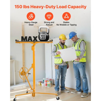 16ft Drywall Lift, Heavy-Duty 150 lbs Sheetrock Hoist with Adjustable Telescoping Arm, Lockable Wheels, Drywall Lifter Panel Jack Hoist Tools Ideal for Ceiling & Wall Installation (Yellow)