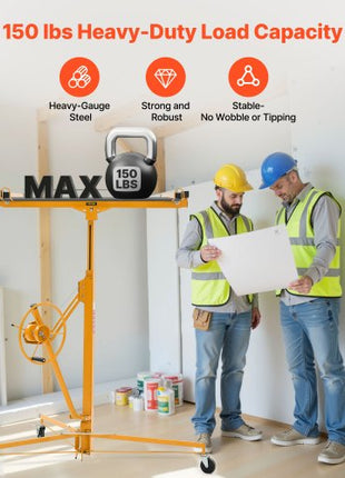 11ft Drywall Lift, Heavy-Duty 150 lbs Sheetrock Hoist with Adjustable Telescoping Arm, Lockable Wheels, Drywall Lifter Panel Jack Hoist Tools Ideal for Ceiling & Wall Installation (Yellow)