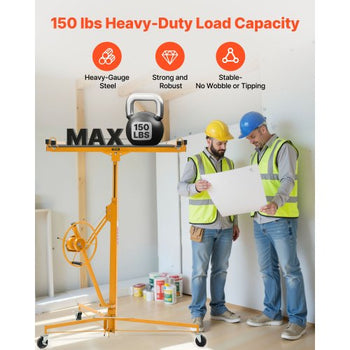 11ft Drywall Lift, Heavy-Duty 150 lbs Sheetrock Hoist with Adjustable Telescoping Arm, Lockable Wheels, Drywall Lifter Panel Jack Hoist Tools Ideal for Ceiling & Wall Installation (Yellow)