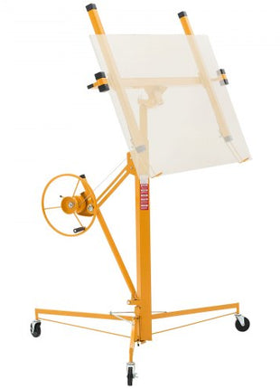11ft Drywall Lift, Heavy-Duty 150 lbs Sheetrock Hoist with Adjustable Telescoping Arm, Lockable Wheels, Drywall Lifter Panel Jack Hoist Tools Ideal for Ceiling & Wall Installation (Yellow)