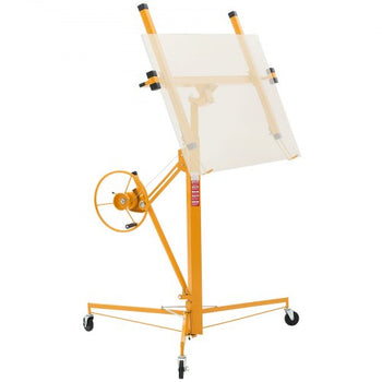 11ft Drywall Lift, Heavy-Duty 150 lbs Sheetrock Hoist with Adjustable Telescoping Arm, Lockable Wheels, Drywall Lifter Panel Jack Hoist Tools Ideal for Ceiling & Wall Installation (Yellow)