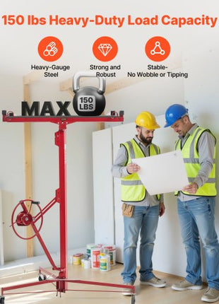 16ft Drywall Lift, Heavy-Duty 150 lbs Sheetrock Hoist with Adjustable Telescoping Arm, Lockable Wheels, Drywall Lifter Panel Jack Hoist Tools Ideal for Ceiling & Wall Installation (Red)