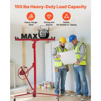 16ft Drywall Lift, Heavy-Duty 150 lbs Sheetrock Hoist with Adjustable Telescoping Arm, Lockable Wheels, Drywall Lifter Panel Jack Hoist Tools Ideal for Ceiling & Wall Installation (Red)