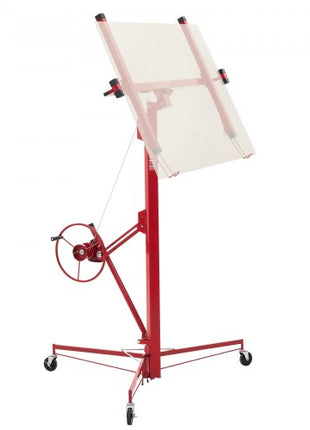 16ft Drywall Lift, Heavy-Duty 150 lbs Sheetrock Hoist with Adjustable Telescoping Arm, Lockable Wheels, Drywall Lifter Panel Jack Hoist Tools Ideal for Ceiling & Wall Installation (Red)