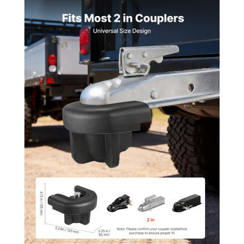 Trailer Hitch Lock, Compatible with 2 Inch Couplers, Heavy-Duty Anti-Theft Trailer Ball Lock with 3 Keys, Prying-Resistant & Impact-Resistant, Fits for RVs, Boats, Off-Road Vehicles, Trailers