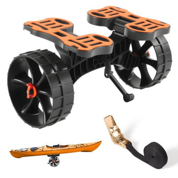 Kayak Cart, 300 lbs Load Capacity, Foldable Kayak Trolley with 10-inch Solid Rubber Tires & 1 Ratchet Strap, Paddle Board Trolley for Carrying Kayaks, Canoes, Paddleboards, Float Mats, Jon Boats