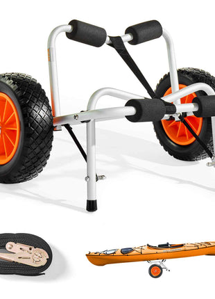 Kayak Cart, 250 lbs Load Capacity, Foldable Kayak Trolley with 10-inch Solid Rubber Tires & 1 Ratchet Strap, Paddle Board Trolley for Carrying Kayaks, Canoes, Paddleboards, Float Mats, Jon Boats