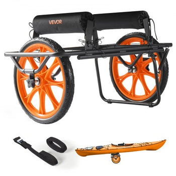 Kayak Cart, 330 lbs Load Capacity, Canoe Cart Dolly with 15-inch Solid Rubber Tires & Kickstand, Assembles & Disassembles Within Seconds, Paddle Board Trolley for Kayaks, Canoes, Paddleboards