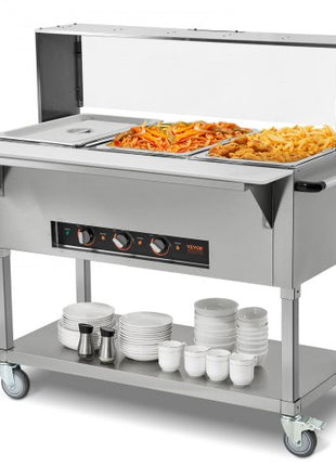 3-Pan Commercial Food Warmer, 3 x 20.6QT Electric Steam Table, 1500W Professional Buffet Catering Food Warmer with Acrylic Sneeze Guard, Food Grade Stainless Steel Server for Party Restaurant