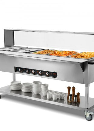 5-Pan Commercial Food Warmer, 5 x 20.6QT Electric Steam Table, 3750W Professional Buffet Catering Food Warmer with Acrylic Sneeze Guard, Food Grade Stainless Steel Server for Party Restaurant