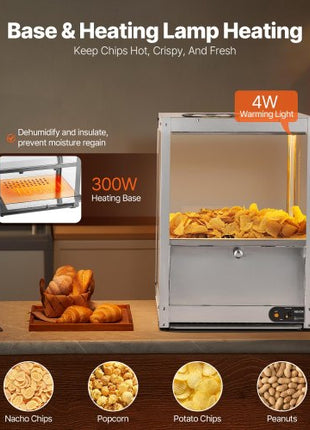 Commercial Nacho Chip Warmer, 85QT Chip Warmer Machine with Heating Base and Warming Light, Nacho Machine with Deflection Board, Stainless Steel, for Nacho Chips, Popcorn, Potato Chips, Peanut