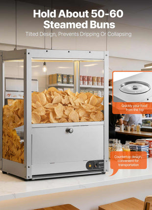 Commercial Nacho Chip Warmer, 85QT Chip Warmer Machine with Heating Base and Warming Light, Nacho Machine with Deflection Board, Stainless Steel, for Nacho Chips, Popcorn, Potato Chips, Peanut