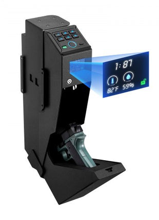 Gun Safe, Slider Handgun Gun Safe with Screen, Fingerprint/Password/Key, 3-Way Quick Access Firearm Case Box with LED for 1 Pistol & Magazine, Mounted Gun Box for Nightstand Bedside Desk Car