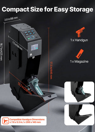 Gun Safe, Slider Handgun Gun Safe with Screen, Fingerprint/Password/Key, 3-Way Quick Access Firearm Case Box with LED for 1 Pistol & Magazine, Mounted Gun Box for Nightstand Bedside Desk Car